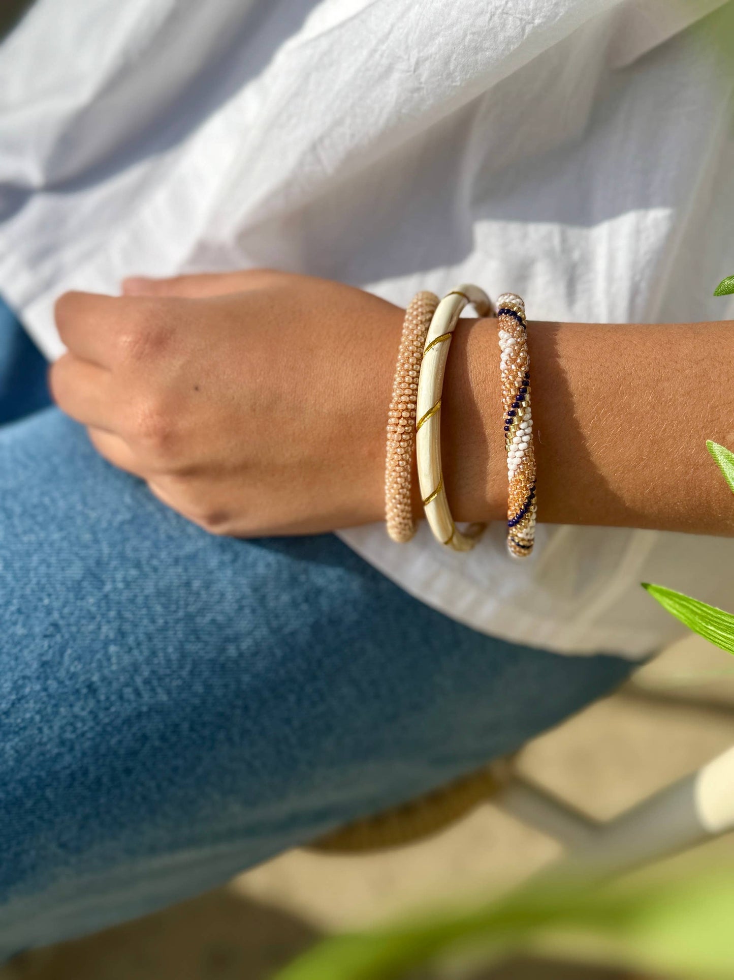 Handmade Buffalo Horn Bangle - Twisted Brown Gold