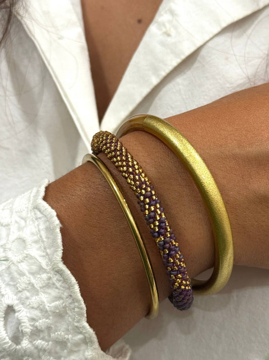 Handcrafted Aubergine & Gold Beaded Bracelet