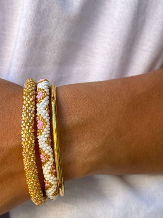 Handcrafted Gold Pink Beaded Bracelet