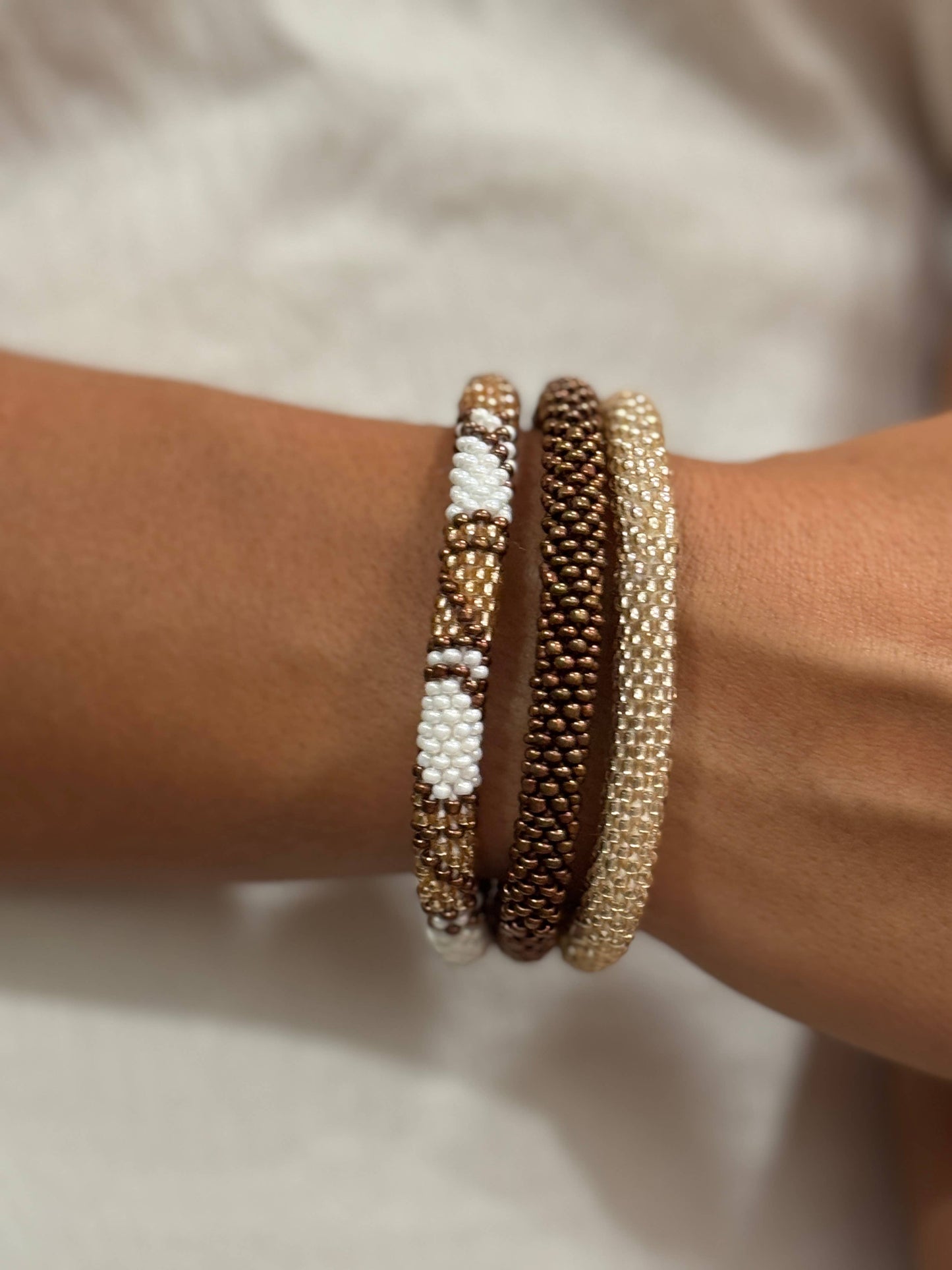 Handcrafted Brown & White Beaded Bracelet