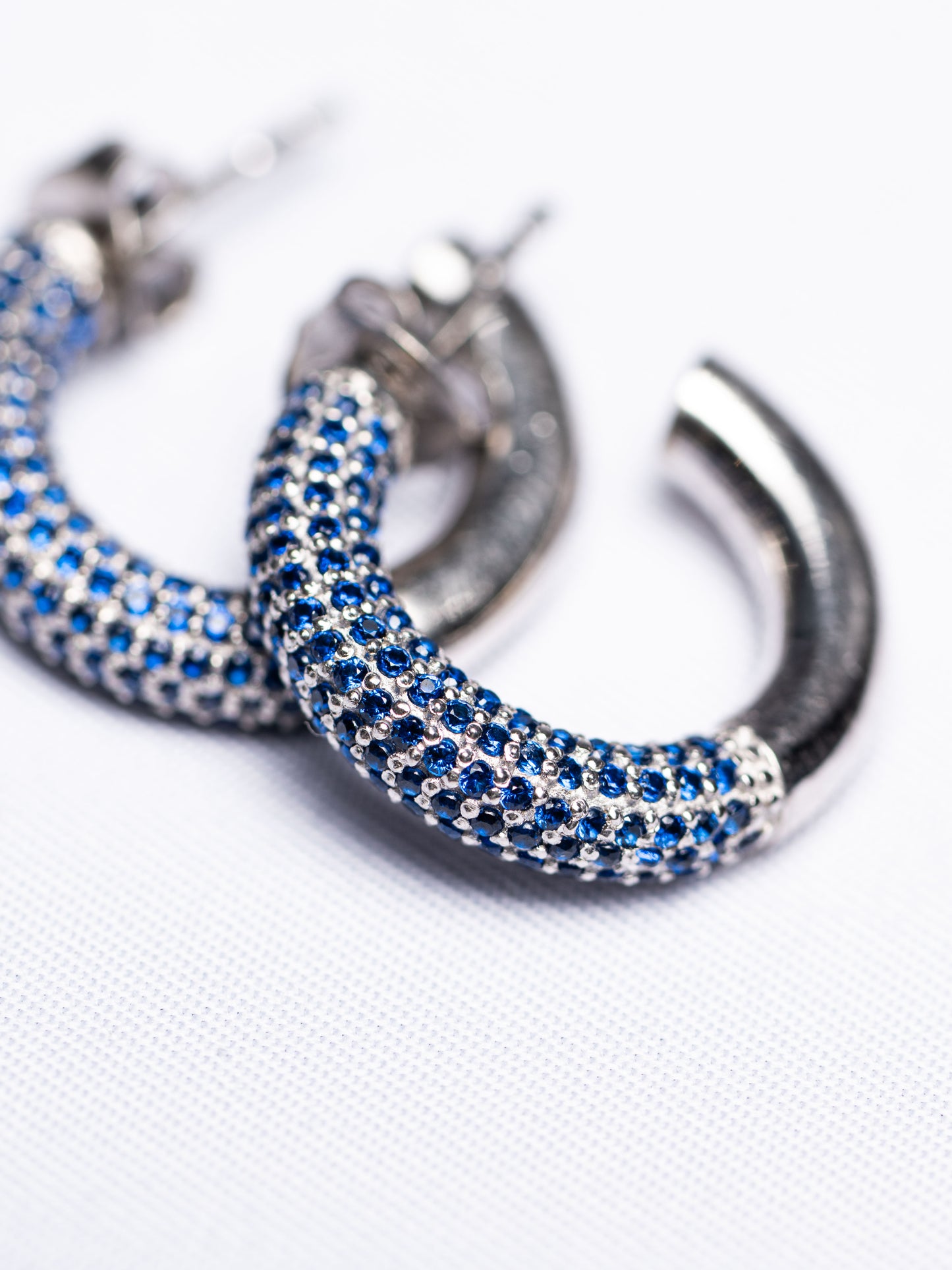 Silver Sapphire Hoops