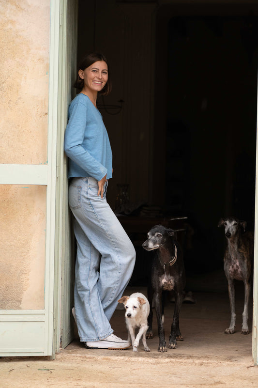 Blue V-Neck Longsleeve Top by Mara