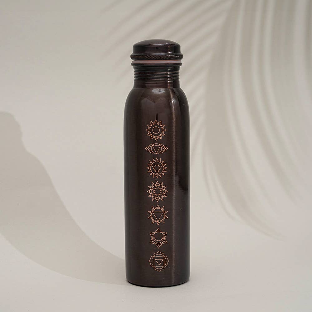Pure Copper Water Bottle, 7 Chakras Antique fFnish