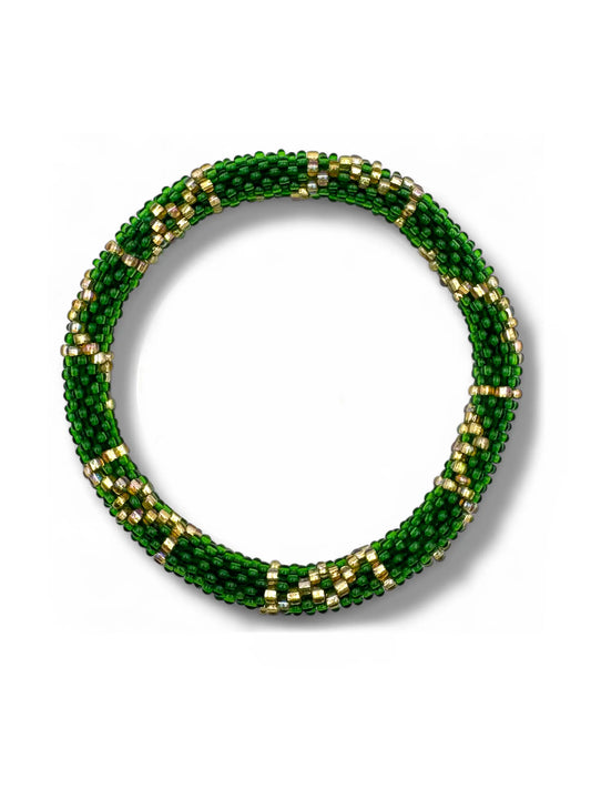 Handcrafted Green and Gold Beaded Bracelet