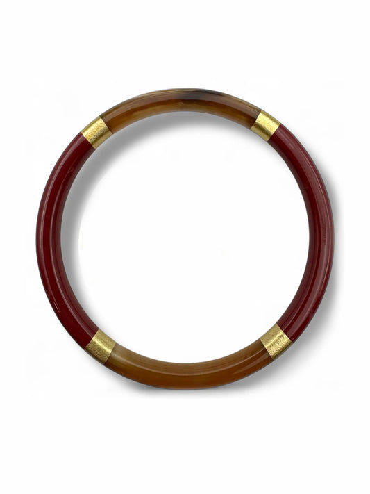 Handmade Buffalo Horn Bangle - Brown, Bordeaux & Gold