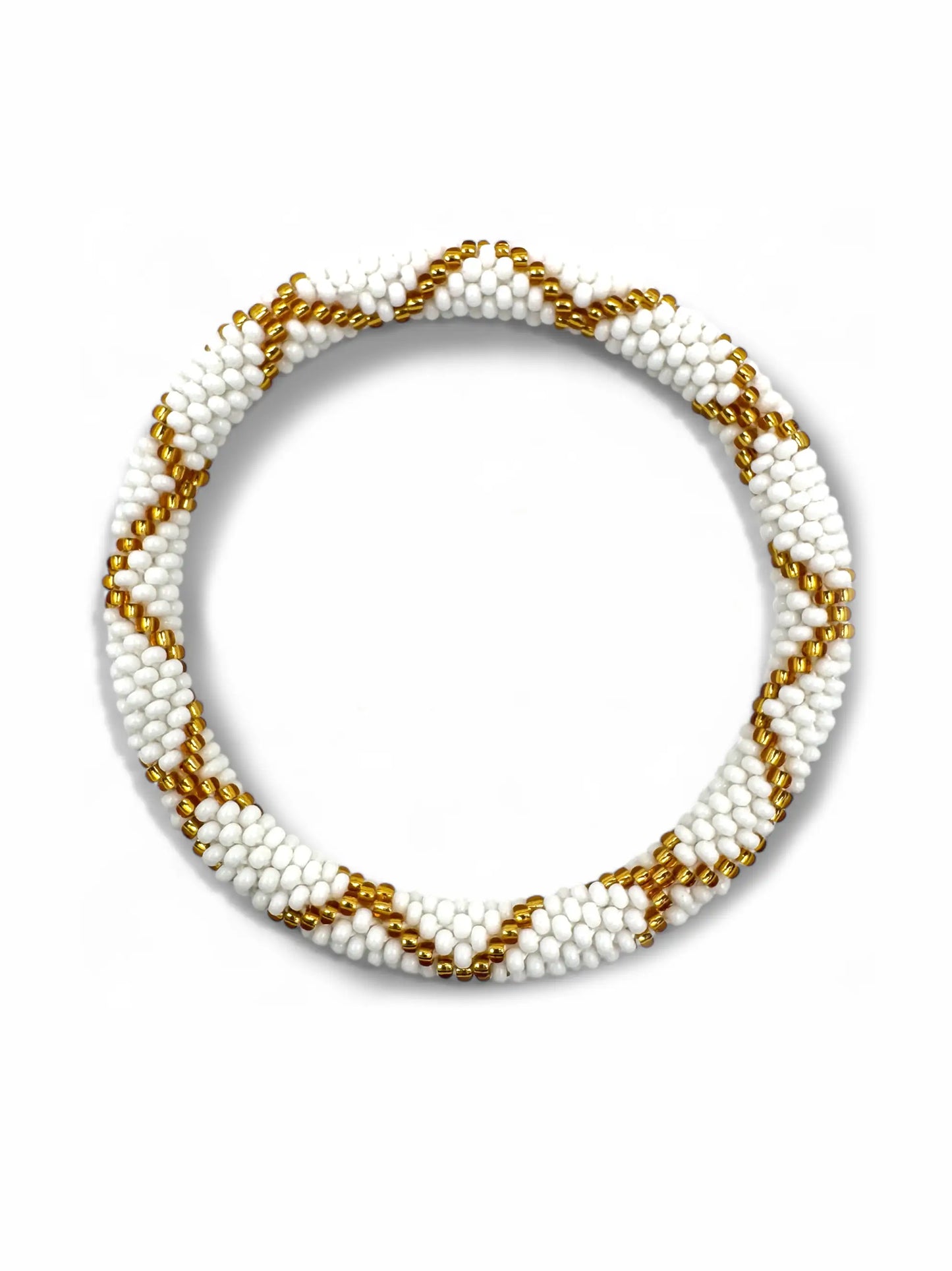 Handcrafted Twisted White & Gold Beaded Bracelet