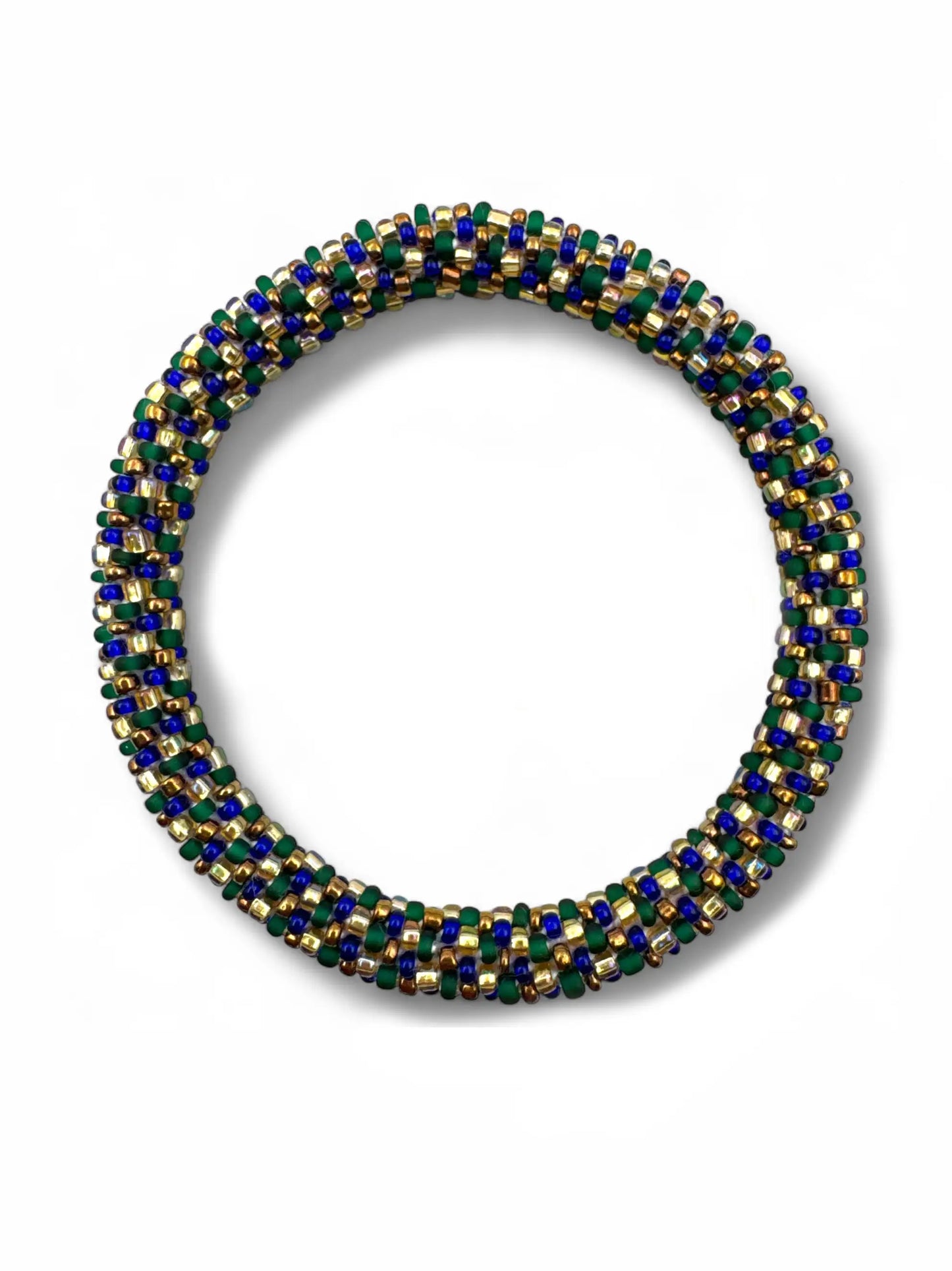 Handcrafted Blue, Green & Gold Beaded Bracelet