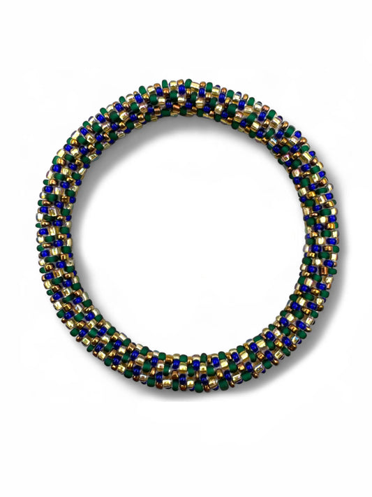Handcrafted Blue, Green & Gold Beaded Bracelet