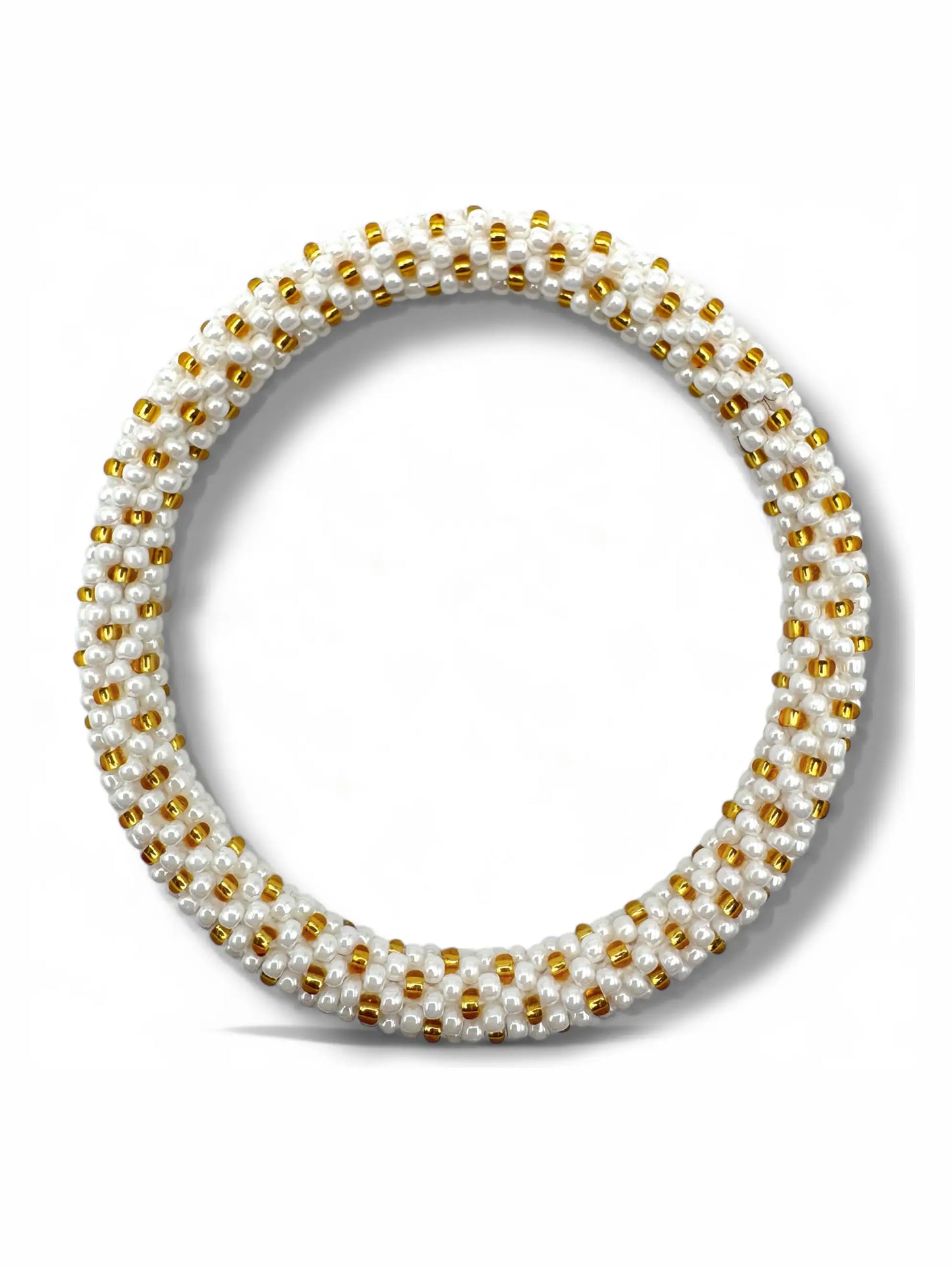 Handcrafted White & Gold Beaded Bracelet