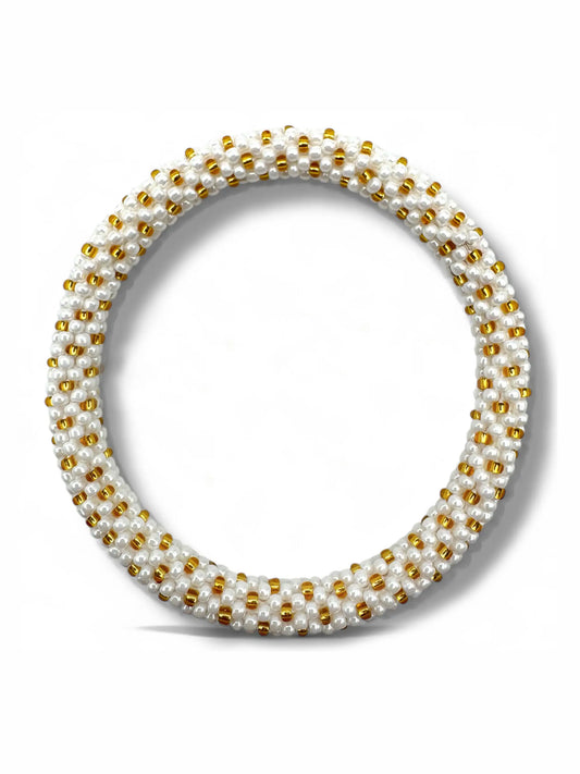 Handcrafted White & Gold Beaded Bracelet
