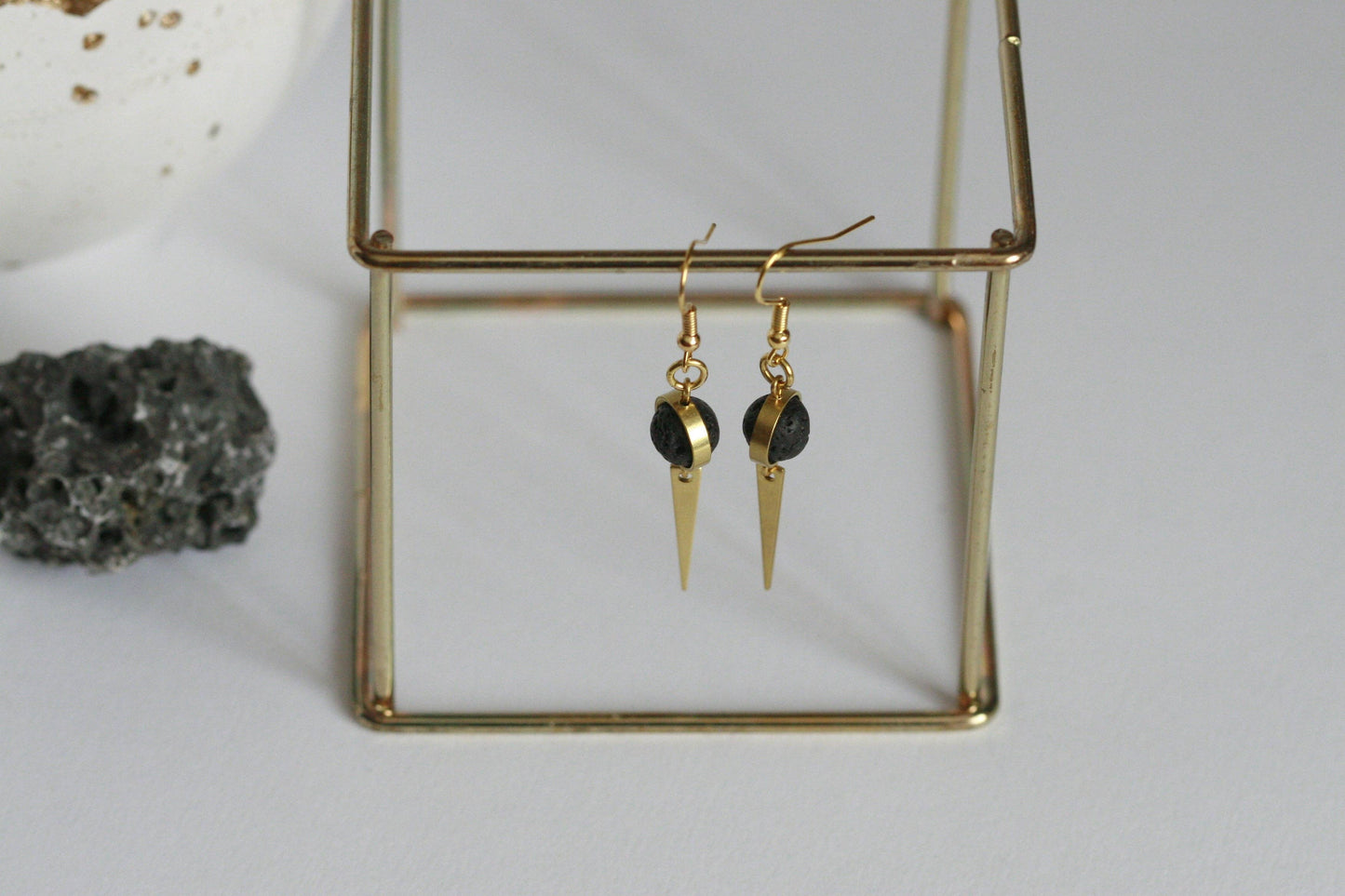 Lava Stone  & Bronze Essential Oil Diffuser Earrings