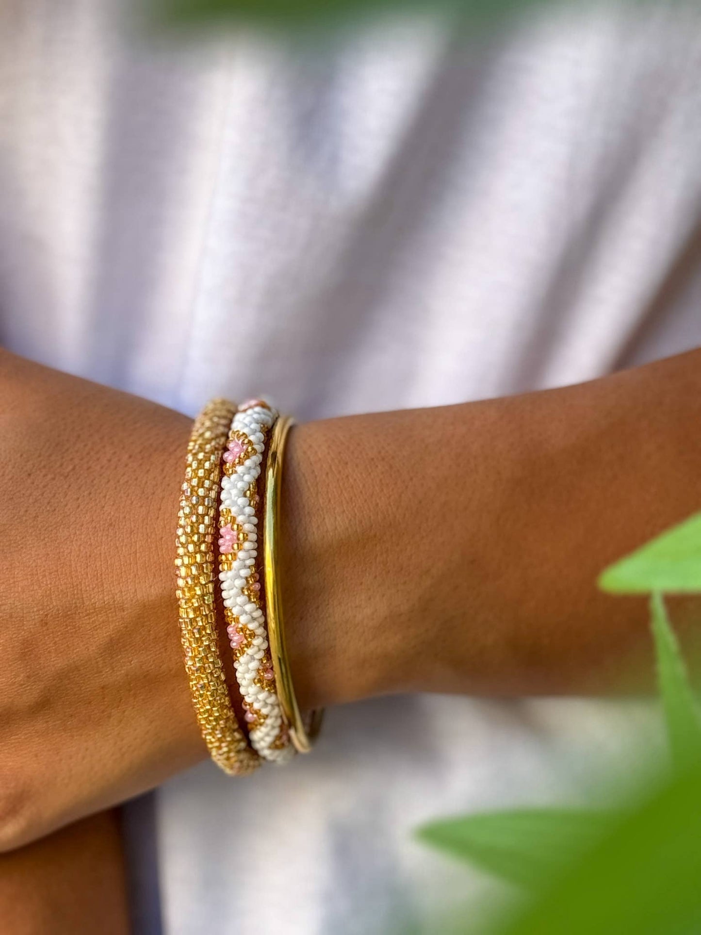 Handcrafted Gold Pink Beaded Bracelet