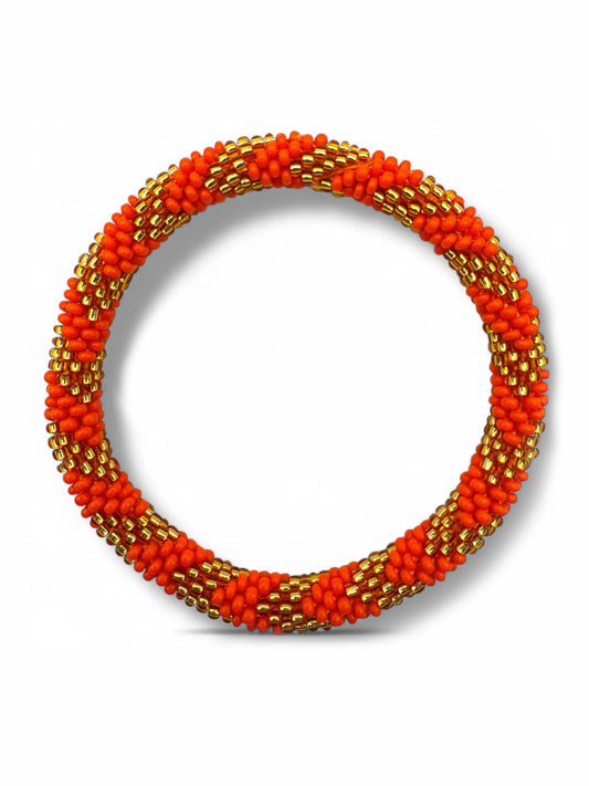Handcrafted Orange & Gold Beaded Bracelet
