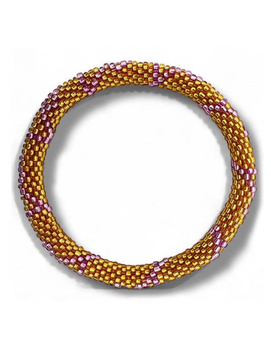 Handcrafted Pink & Gold Beaded Bracelet