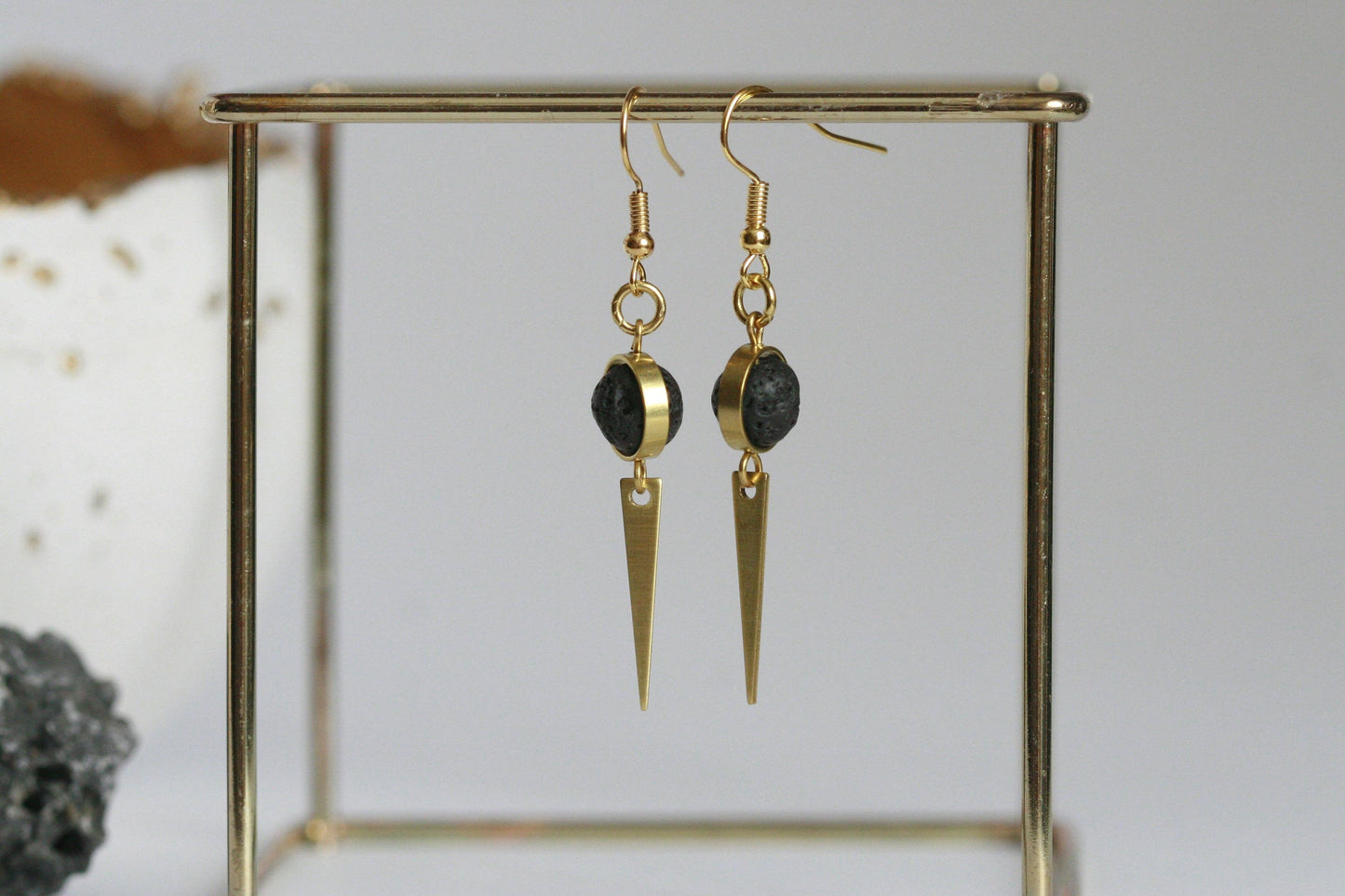 Lava Stone  & Bronze Essential Oil Diffuser Earrings