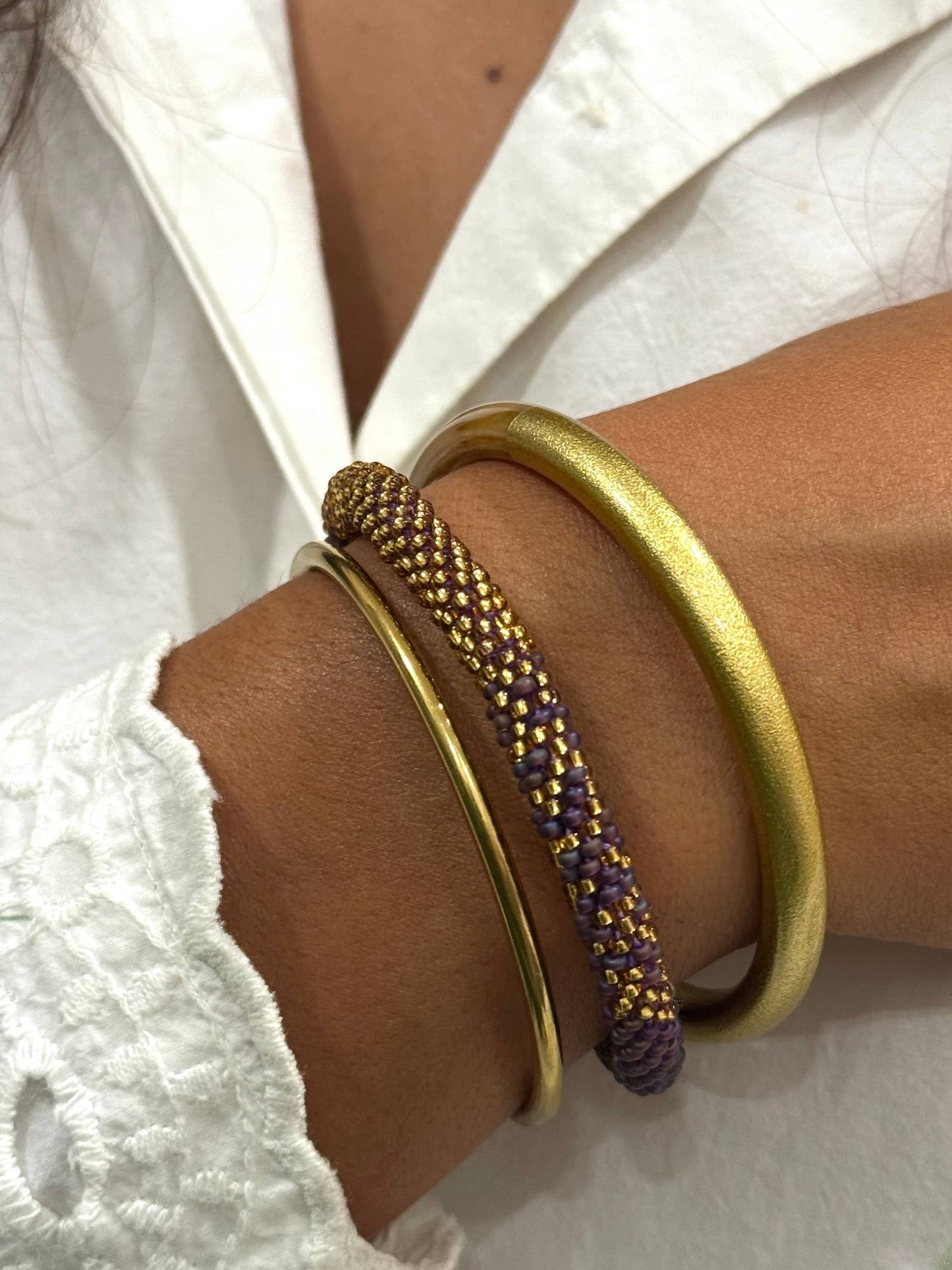 Handcrafted Aubergine & Gold Beaded Bracelet