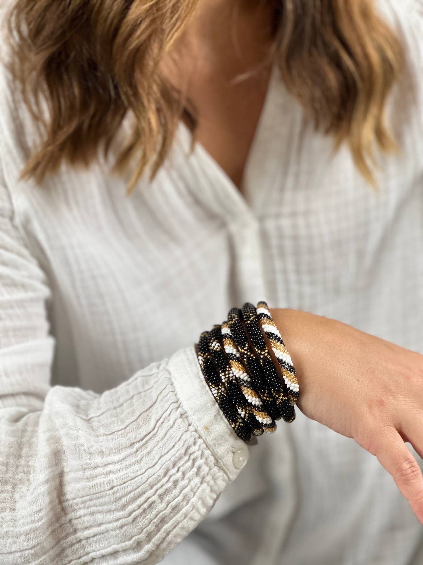 Handcrafted Black & Gold Beaded Bracelet