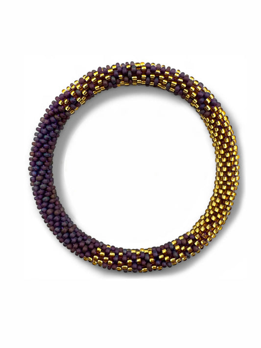 Handcrafted Aubergine & Gold Beaded Bracelet