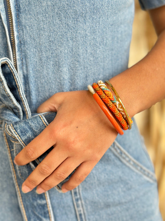Handcrafted Orange & Gold Beaded Bracelet