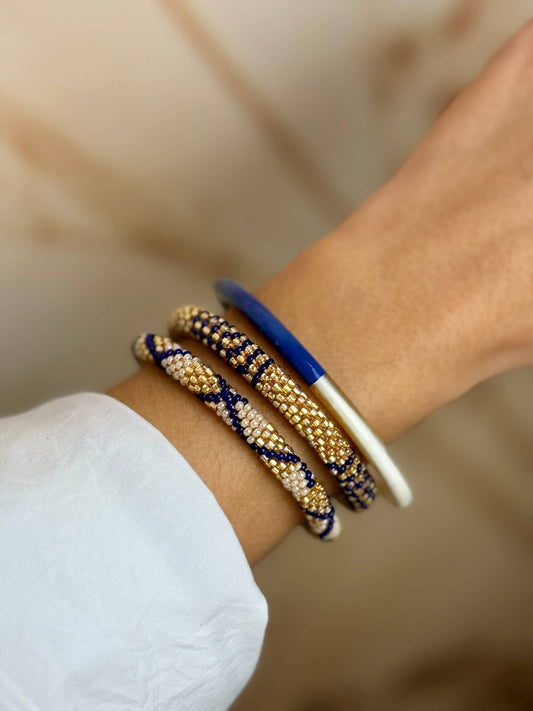 Handcrafted Blue & Gold Beaded Bracelet