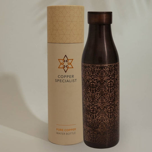 Pure Copper Water bBottle, Antique Engraved