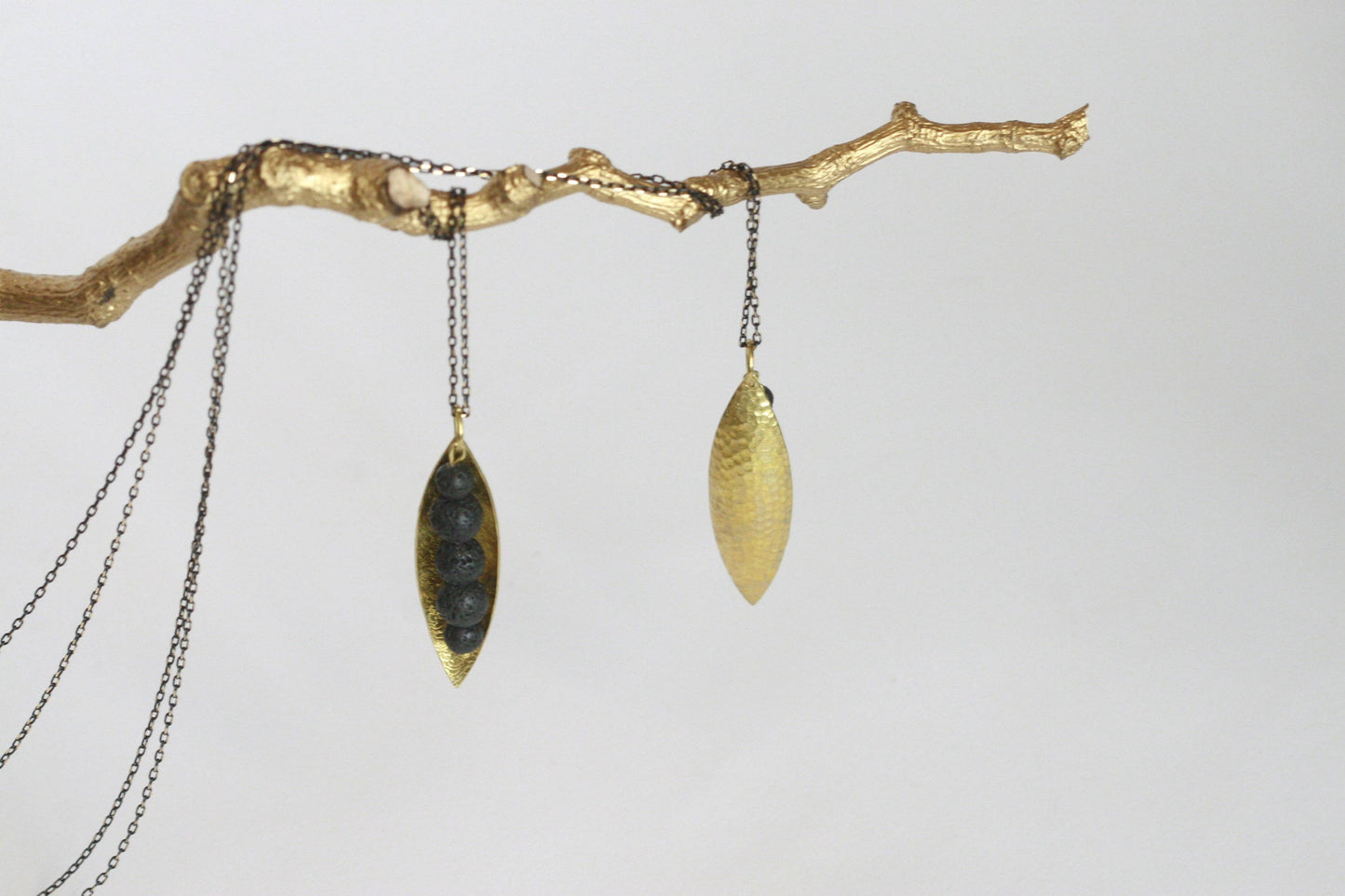 Lava Stone Essential Oil Diffuser Necklace — Leaf Charm
