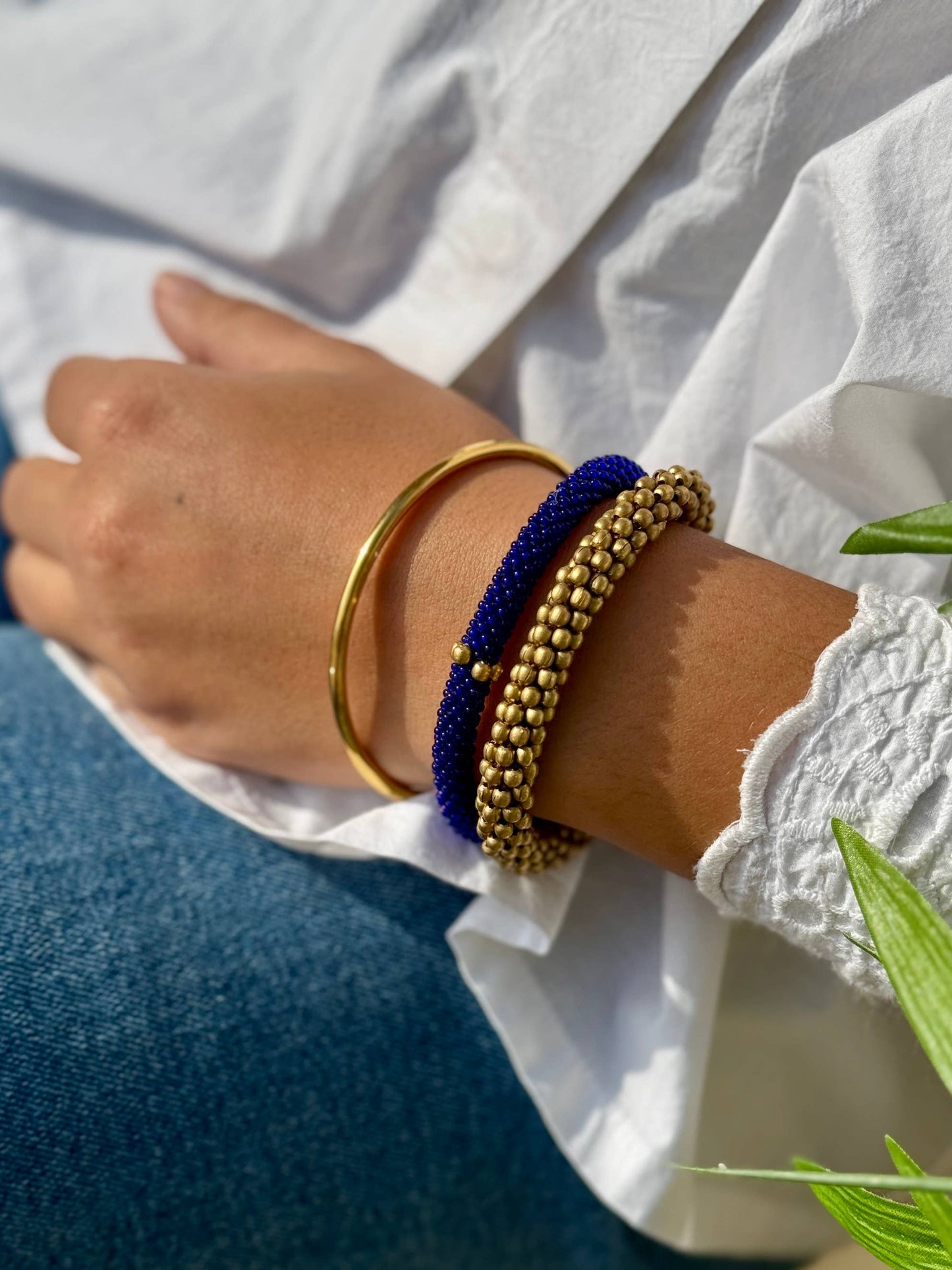 Gold-plated brass bead bracelet
