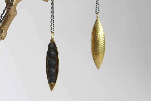 Lava Stone Essential Oil Diffuser Necklace — Leaf Charm