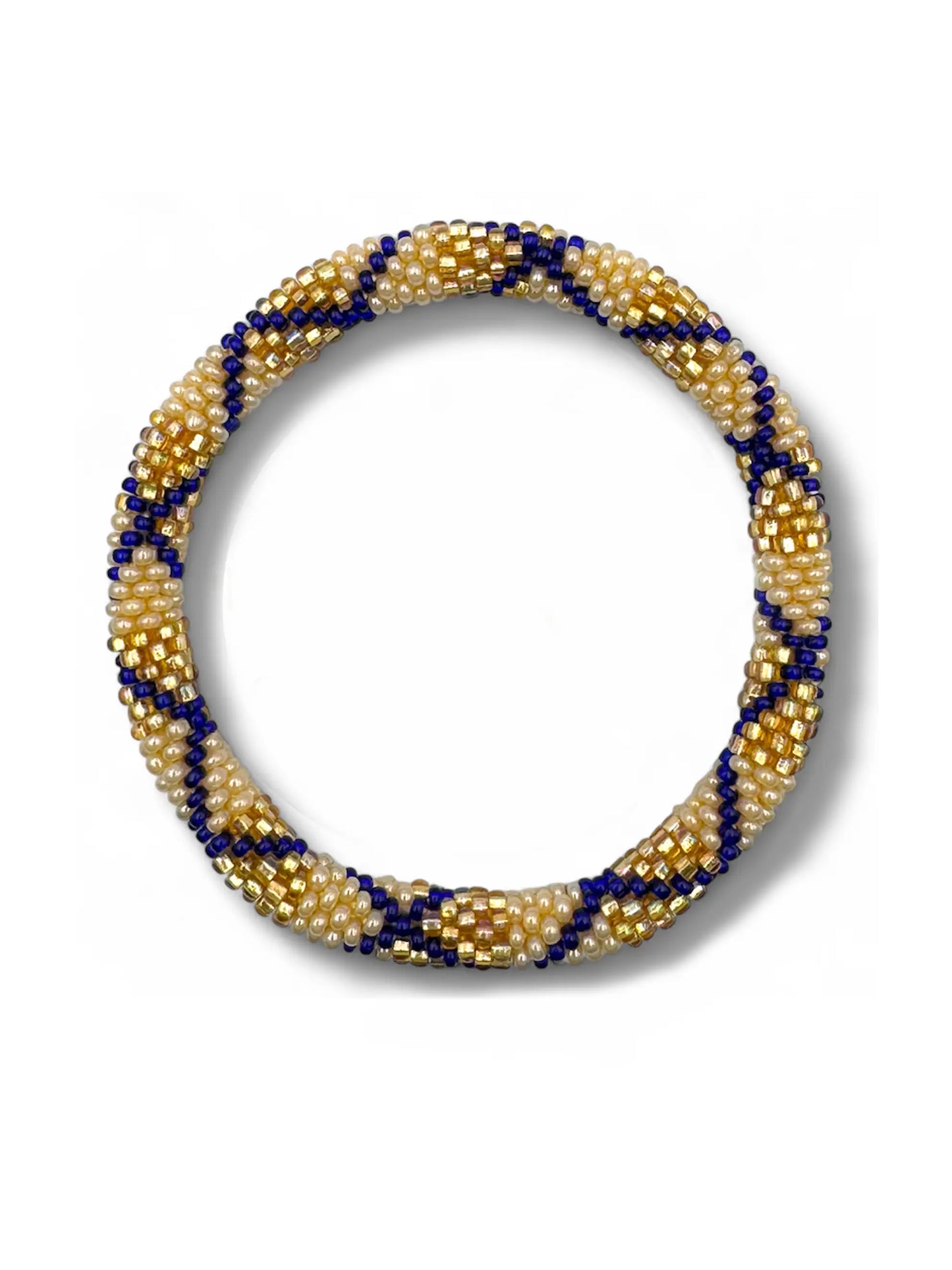 Handcrafted Blue & Gold Beaded Bracelet
