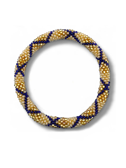Handcrafted Blue & Gold Beaded Bracelet
