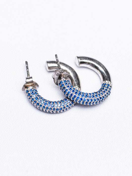 Silver Sapphire Hoops