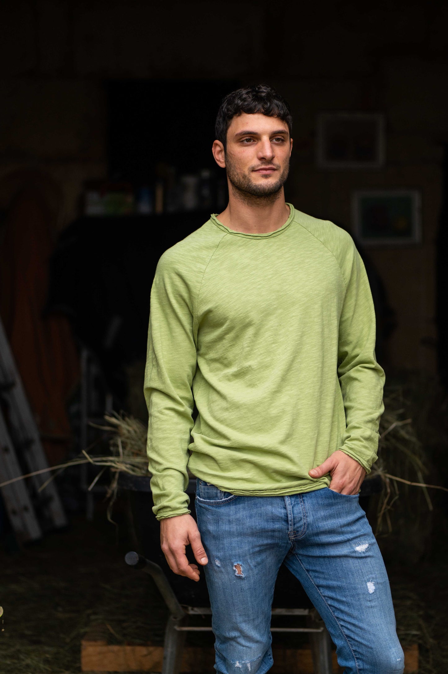 Green Crew Neck Longsleeve Men by Mara