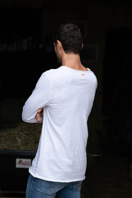White V-Neck Longsleeve Men by Mara