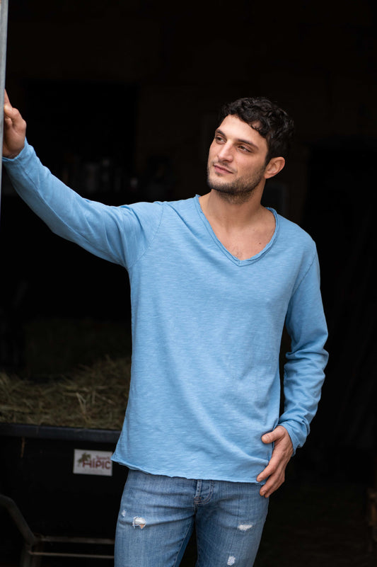 Blue V-Neck Longsleeve Men by Mara