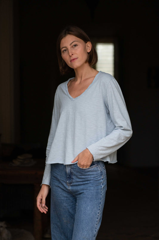 Light Blue V-Neck Longsleeve Top by Mara