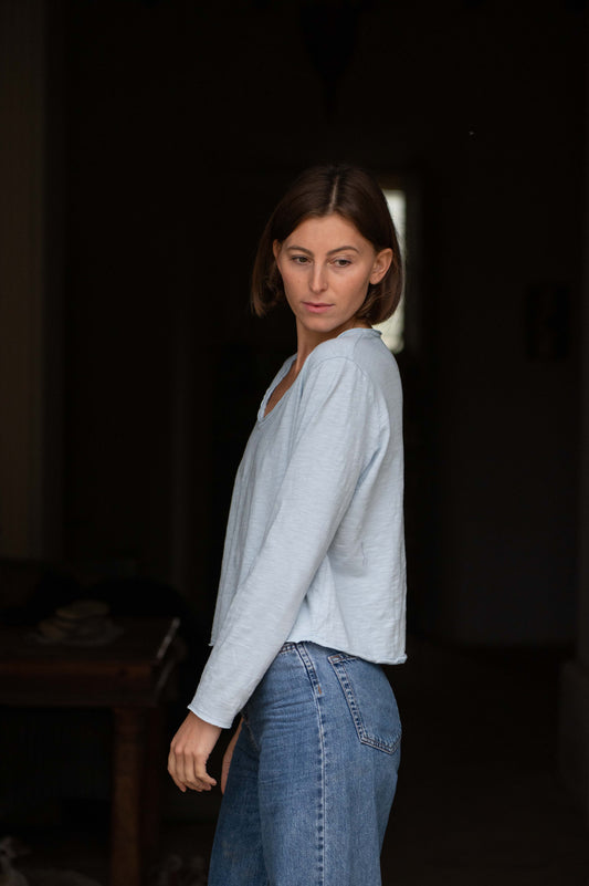 Light Blue V-Neck Longsleeve Top by Mara