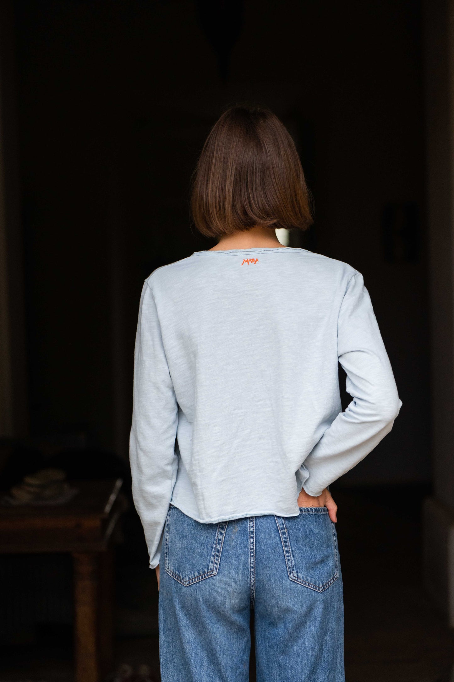 Light Blue V-Neck Longsleeve Top by Mara
