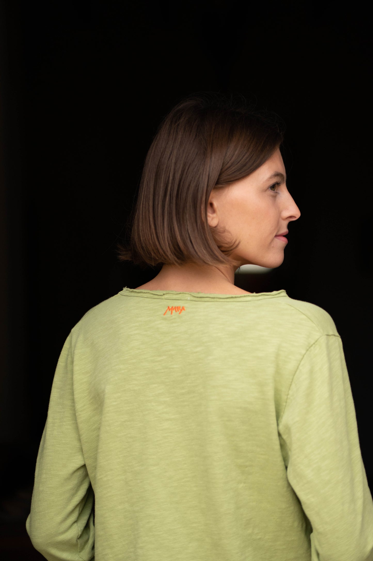 Green V-Neck Longsleeve Top by Mara