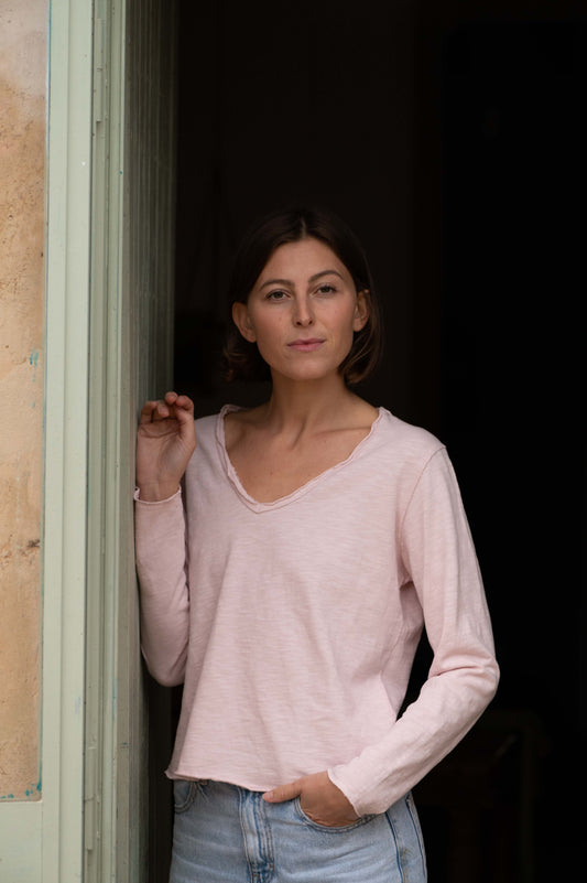 Pink V-Neck Longsleeve Top by Mara