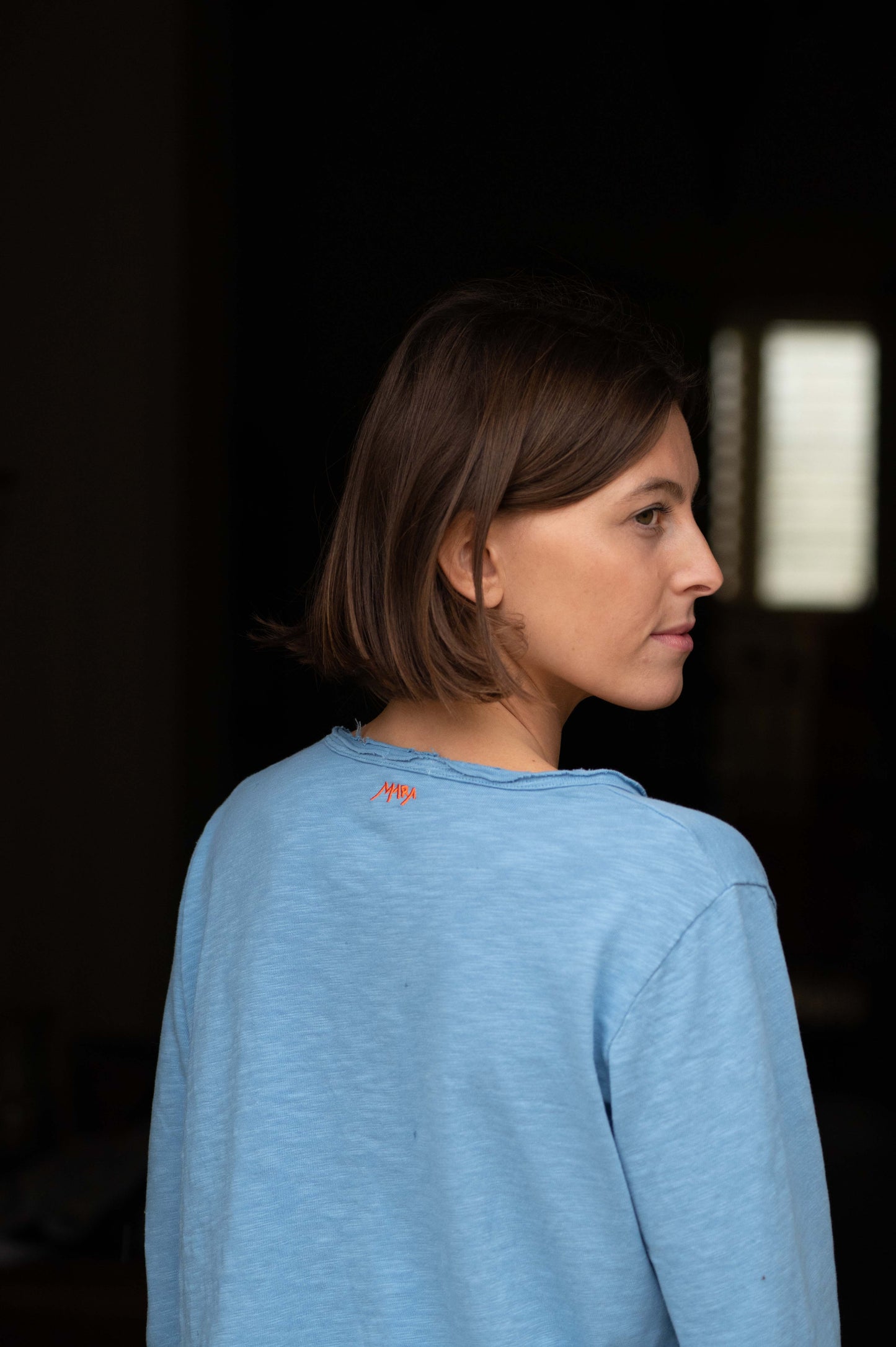 Blue V-Neck Longsleeve Top by Mara