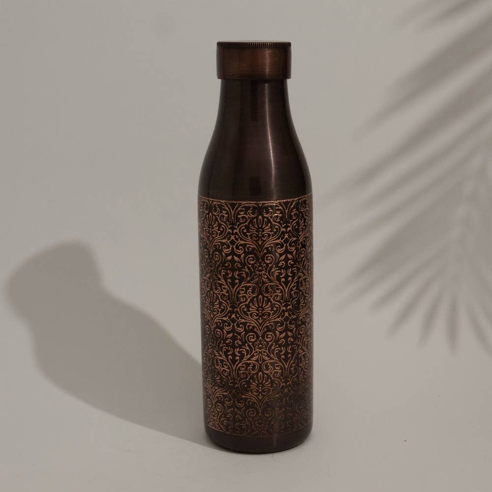 Pure Copper Water bBottle, Antique Engraved