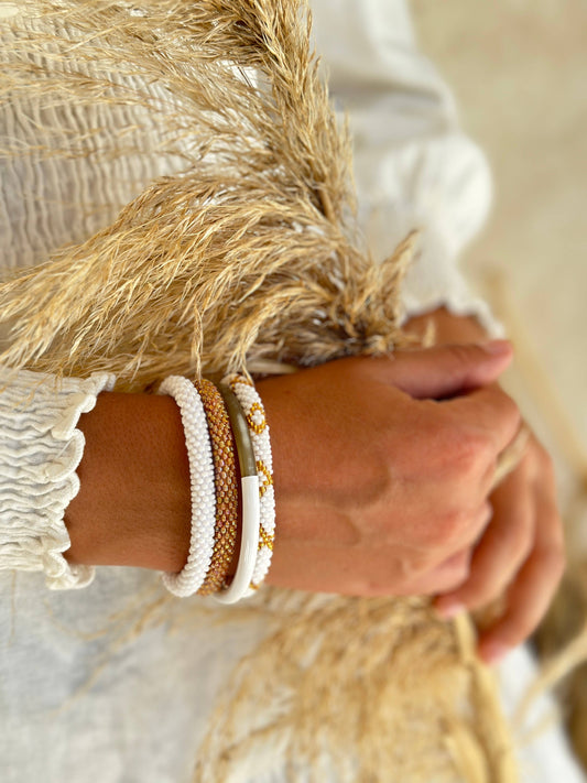 Handmade Buffalo Horn Bangle - White Gold