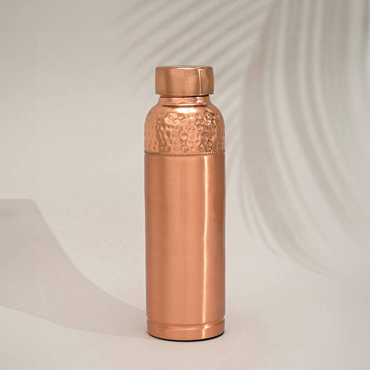 Pure Copper Water Bottle with Hammered Top Trim