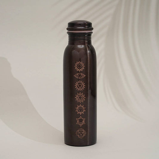 Pure Copper Water Bottle, 7 Chakras Antique fFnish