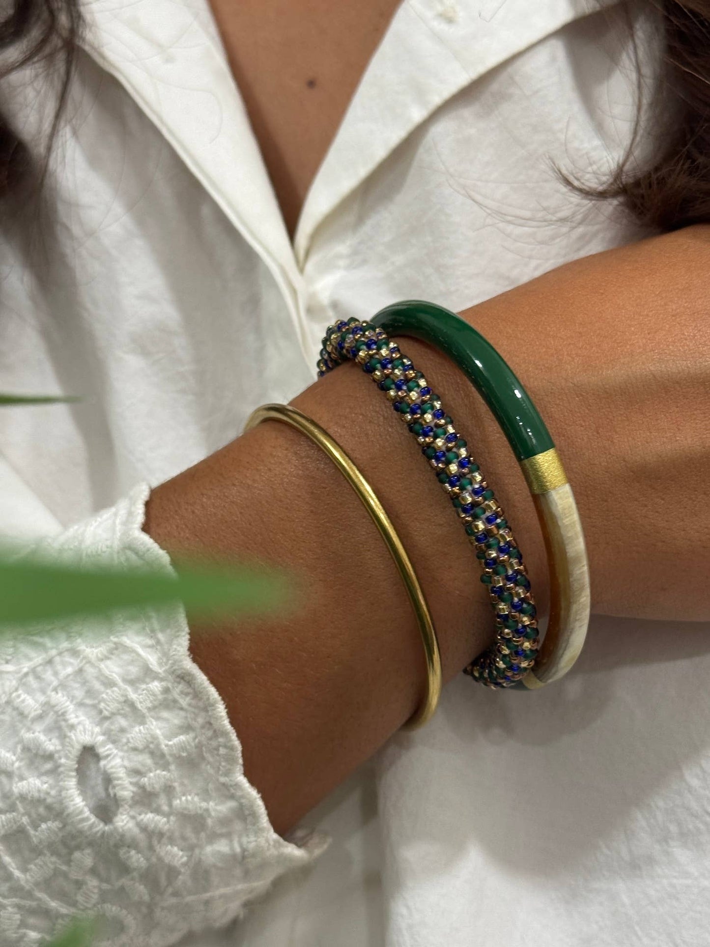 Handcrafted Blue, Green & Gold Beaded Bracelet