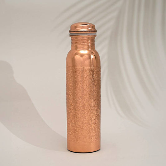 Pure Copper Water Bottle, Flower Pattern